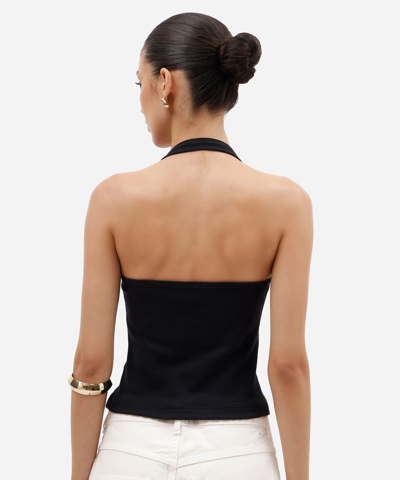 cropped frente única feminino de algodão canelado preto