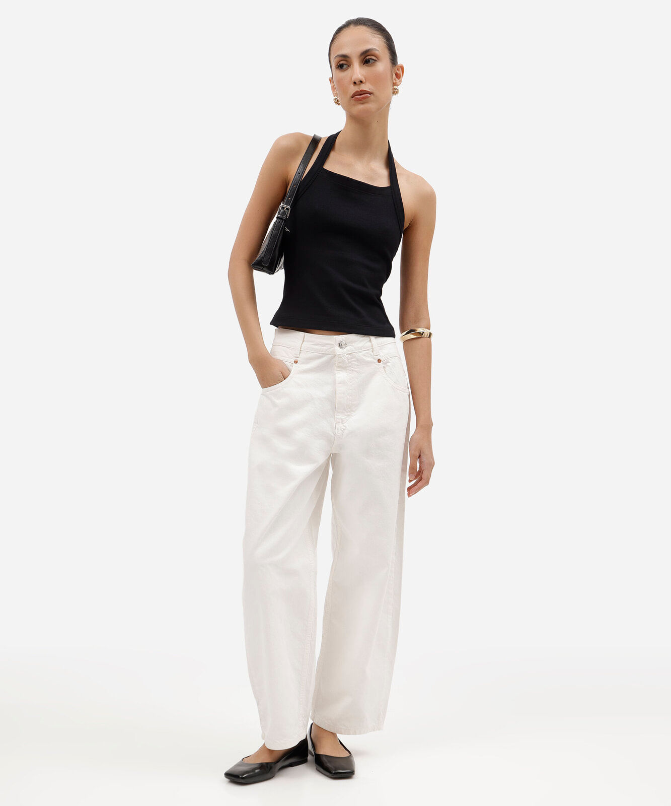 cropped frente única feminino de algodão canelado preto