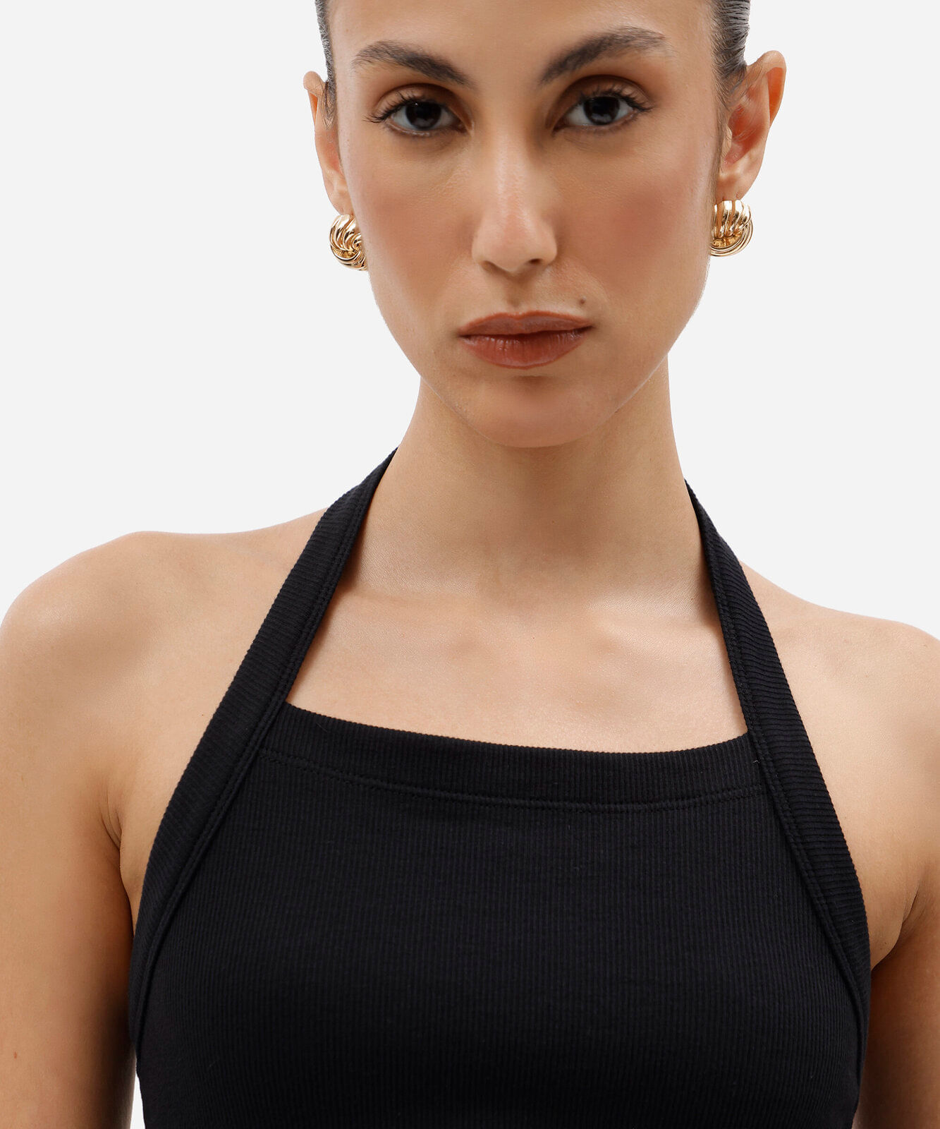 cropped frente única feminino de algodão canelado preto