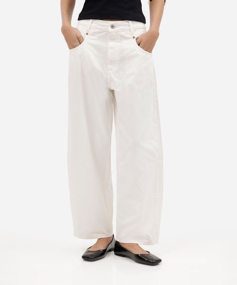 calça baggy feminina de sarja cintura média off white