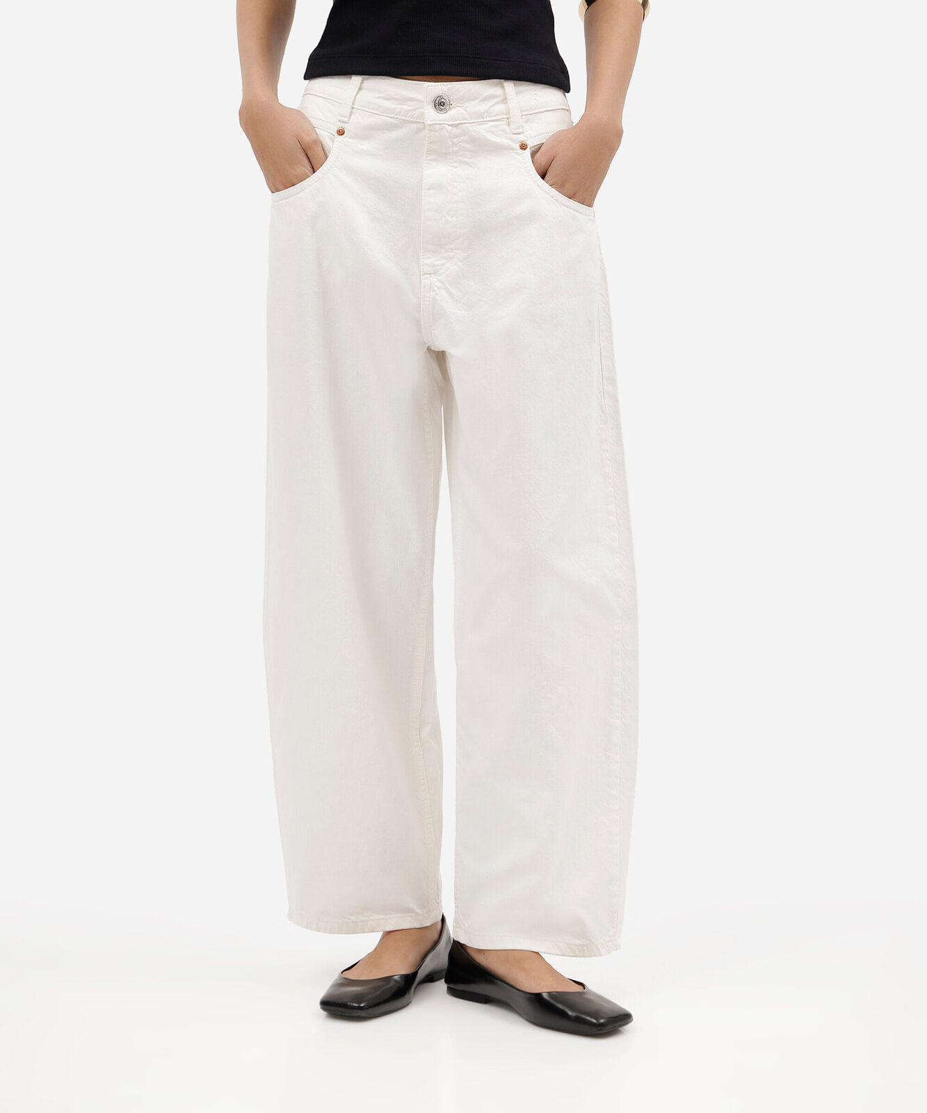 calça baggy feminina de sarja cintura média off white