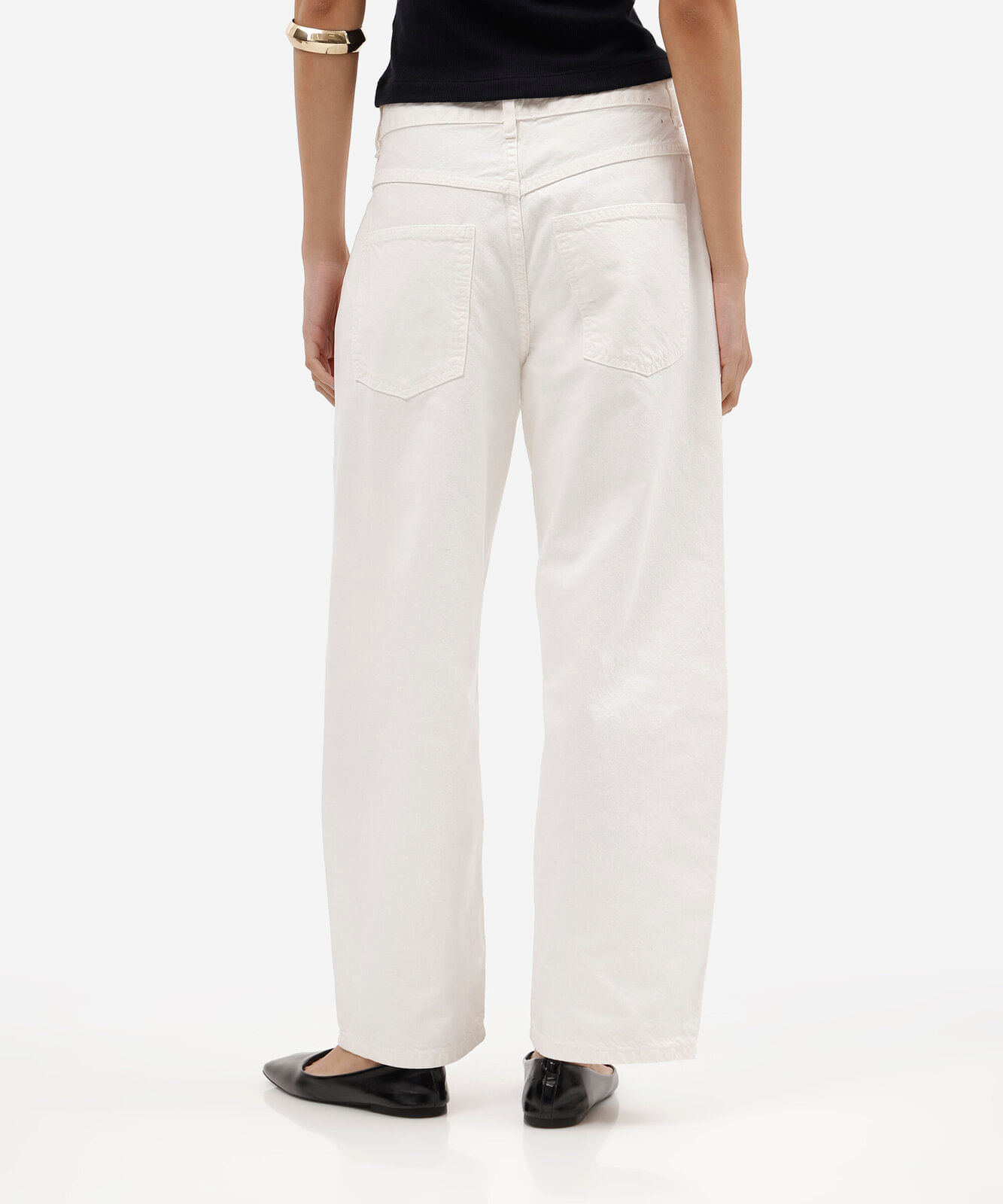calça baggy feminina de sarja cintura média off white