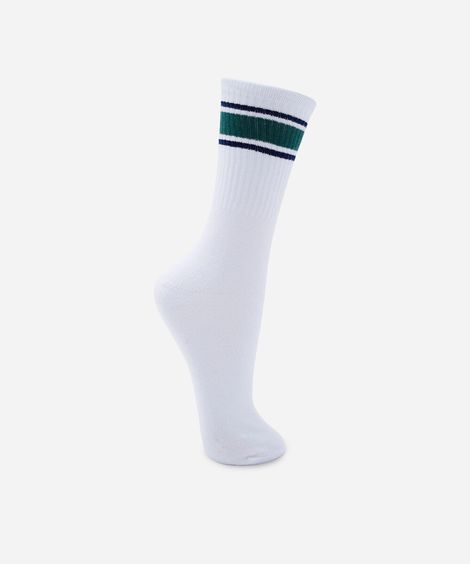 meia cano alto masculina listrada canelada branca