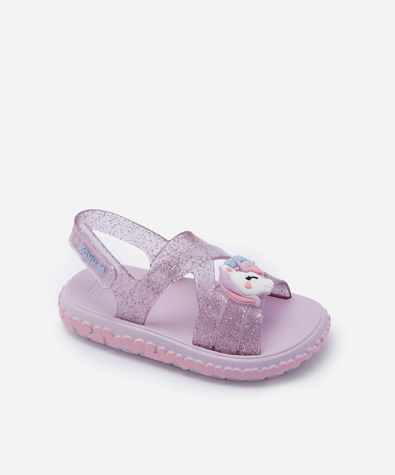 sandália infantil unicórnio com glitter zaxy lilás