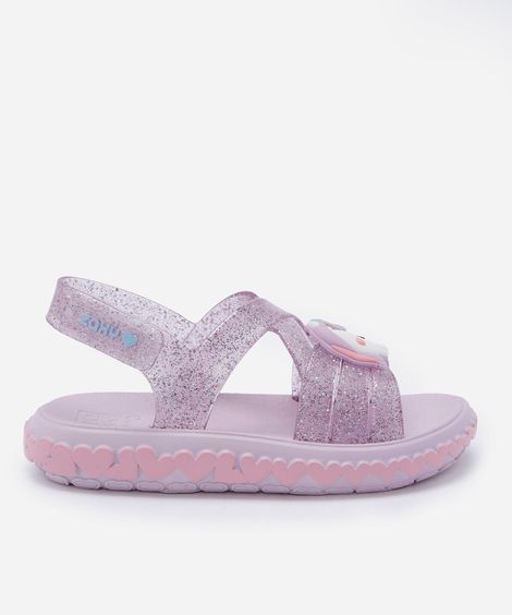 sandália infantil unicórnio com glitter zaxy lilás