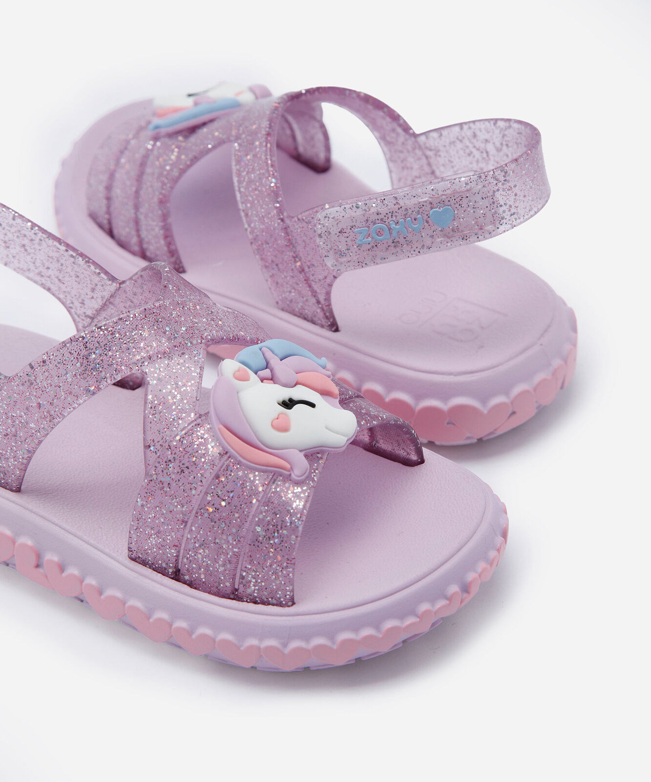 sandália infantil unicórnio com glitter zaxy lilás