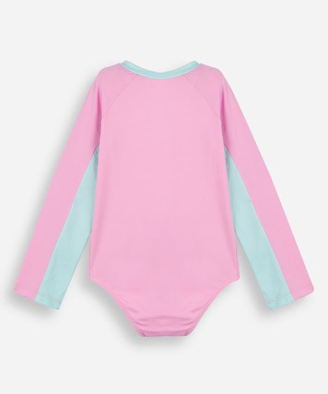 maiô infantil manga longa com recortes e zíper rosa