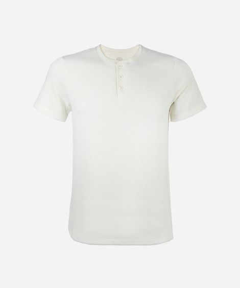 camiseta juvenil com algodão gola henley manga curta off white