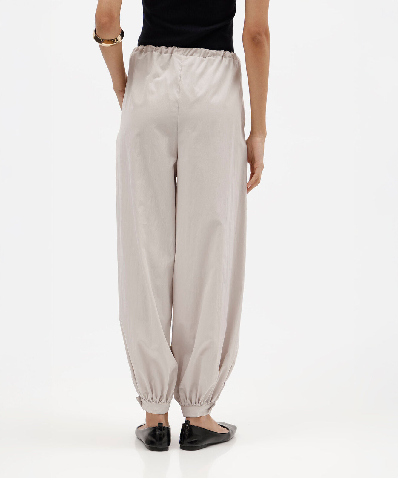 calça balloon feminina cós elástico bege