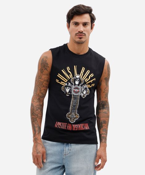 regata machão masculina de algodão guns n roses preta