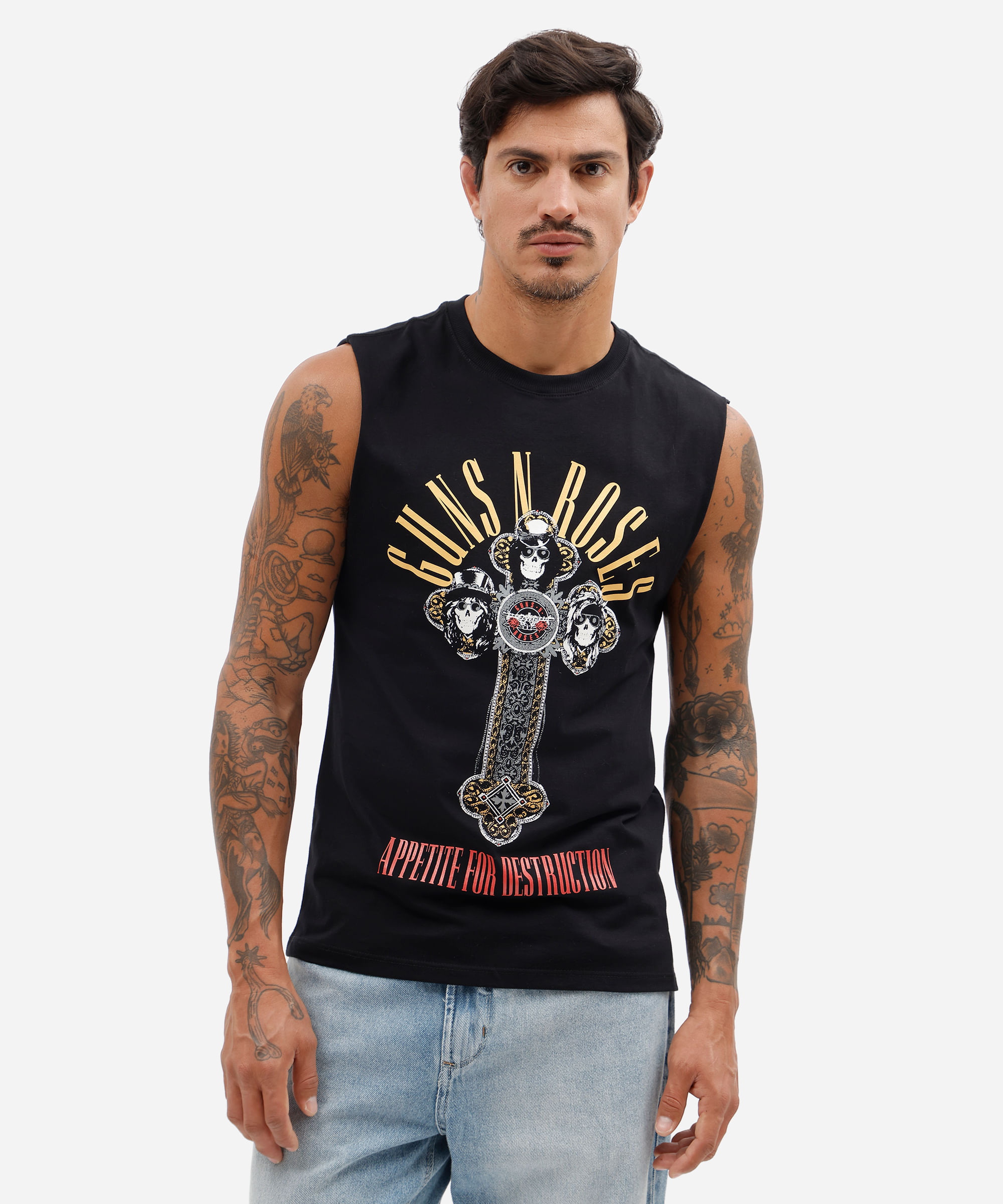 regata machão masculina de algodão guns n roses preta