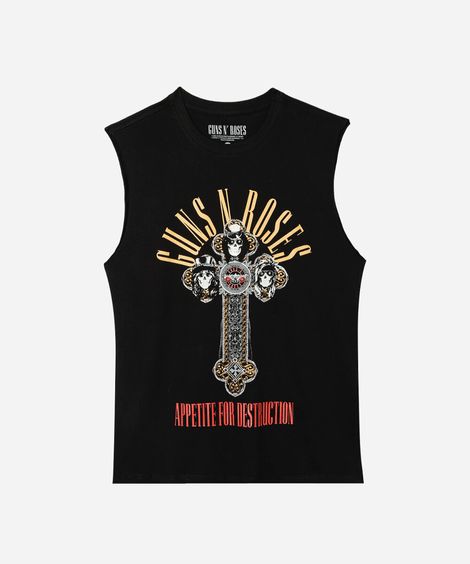 regata machão masculina de algodão guns n roses preta