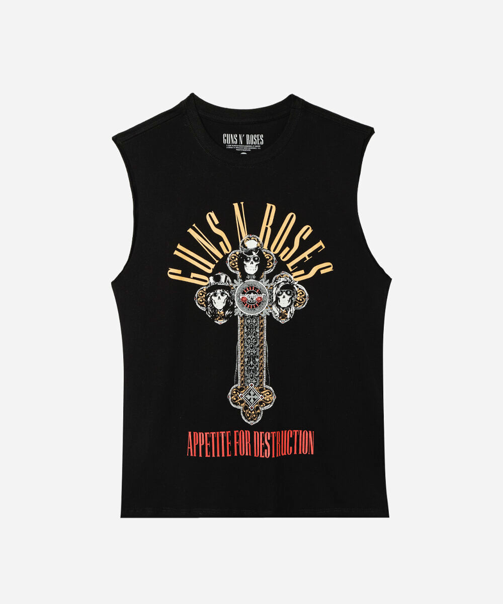 regata machão masculina de algodão guns n roses preta