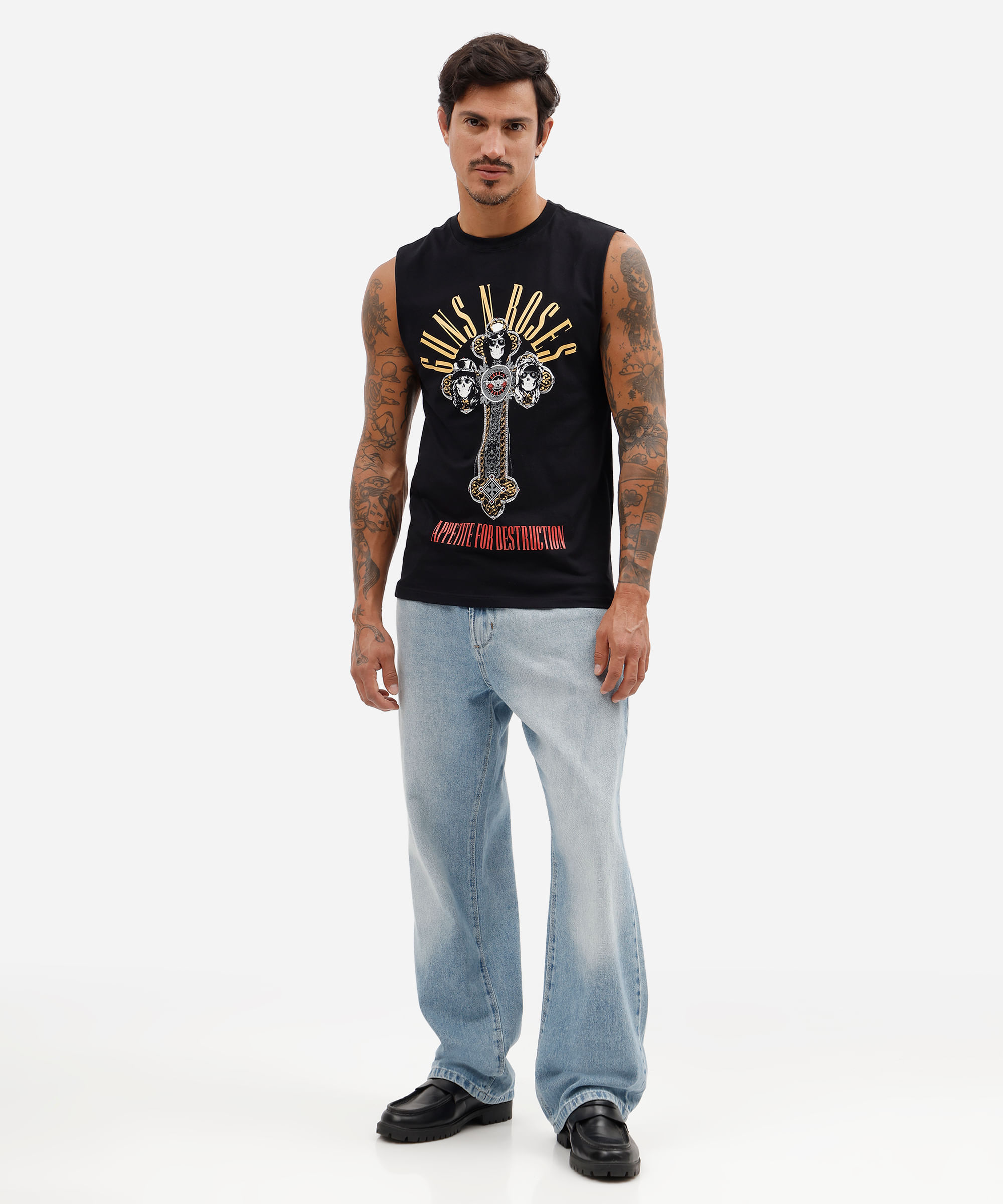 regata machão masculina de algodão guns n roses preta