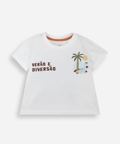 camiseta infantil com algodão manga curta estampada off white