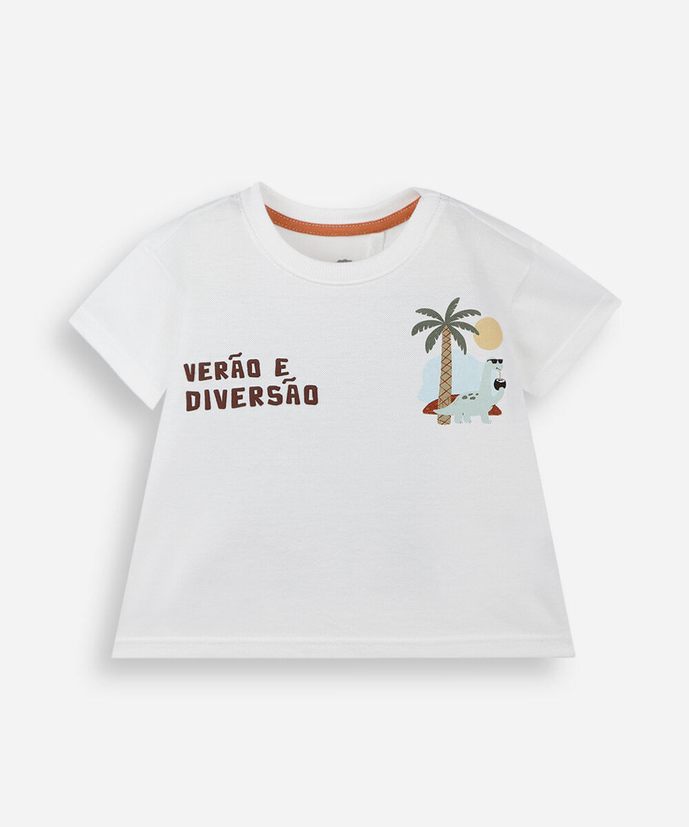 camiseta infantil com algodão manga curta estampada off white