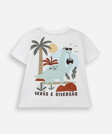 camiseta infantil com algodão manga curta estampada off white