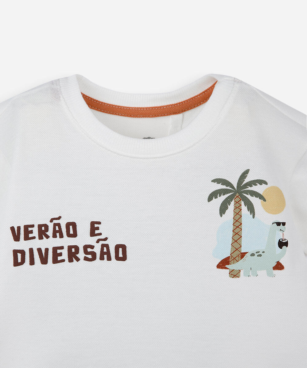 camiseta infantil com algodão manga curta estampada off white