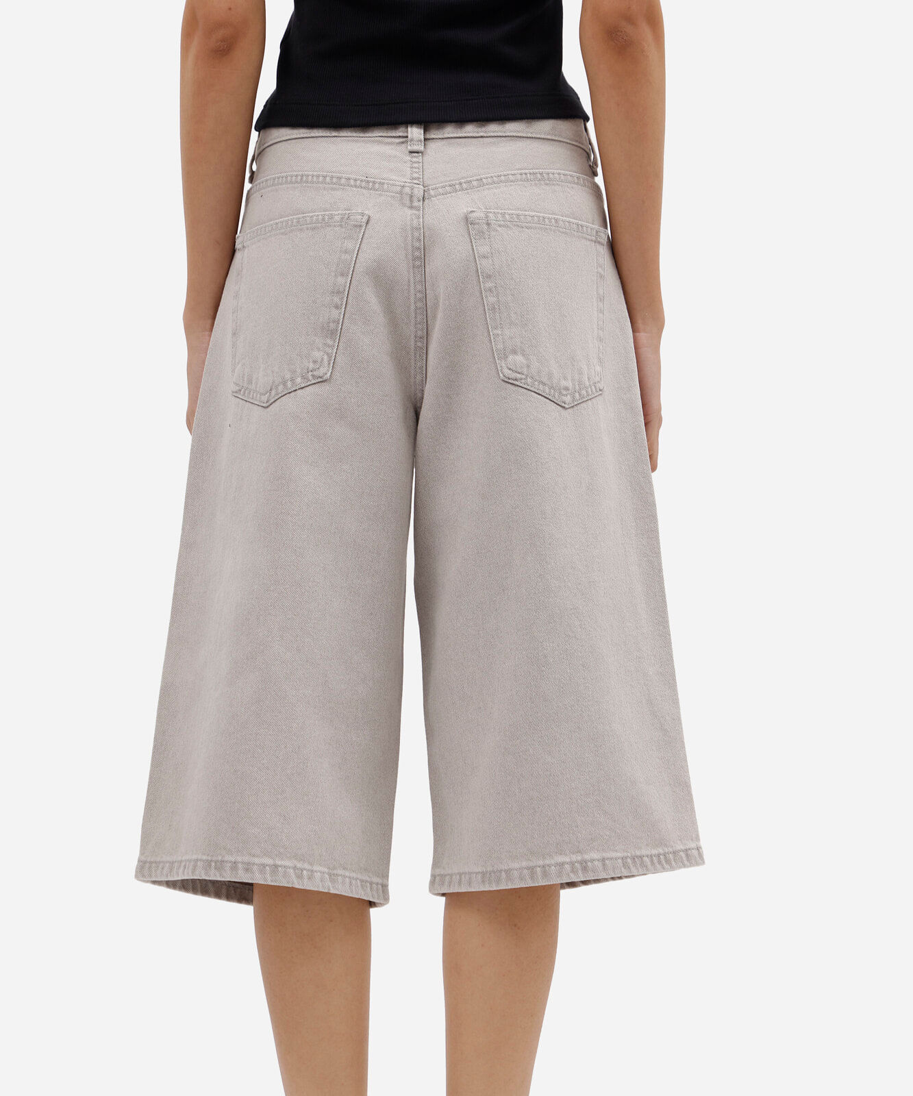 bermuda jorts feminina jeans cintura média cinza