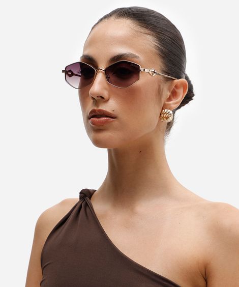 óculos de sol feminino redondo de metal triton dourado