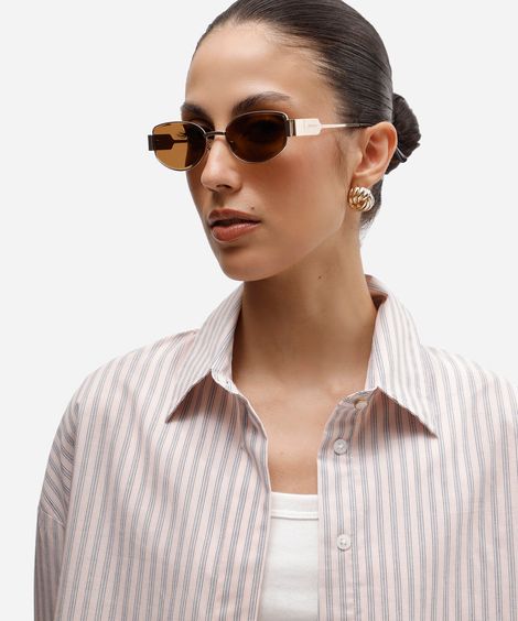 óculos de sol feminino quadrado de metal triton dourado