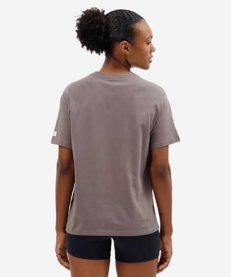 camiseta oversized feminina de algodão manga curta esportiva estampada cinza
