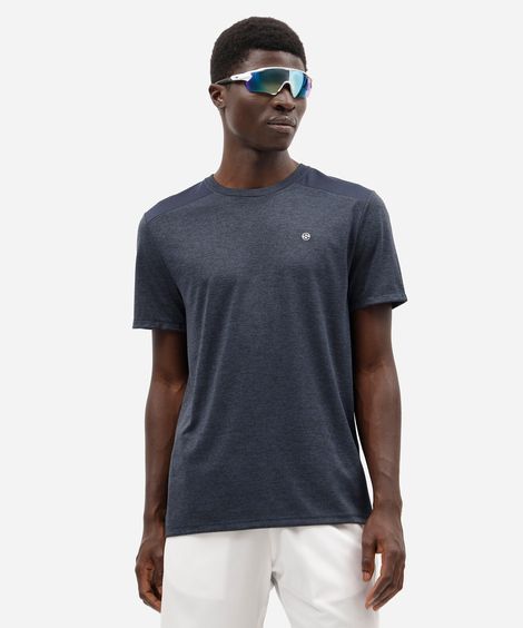 camiseta masculina esportiva com recorte azul