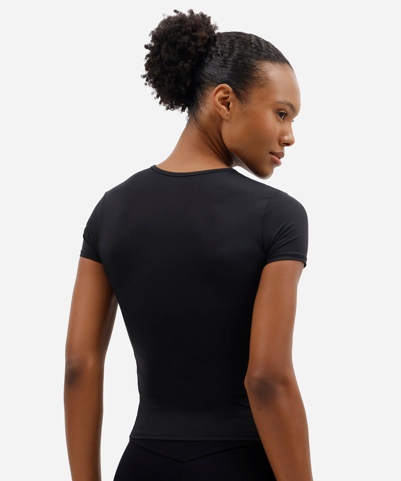 camiseta esportiva feminina de poliamida manga curta preta