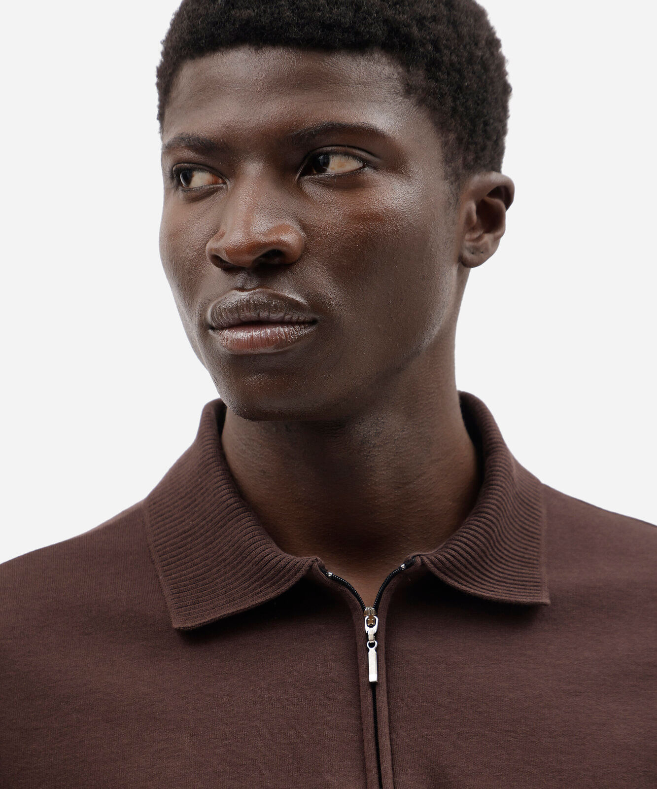 polo masculina com algodão e zíper manga curta marrom