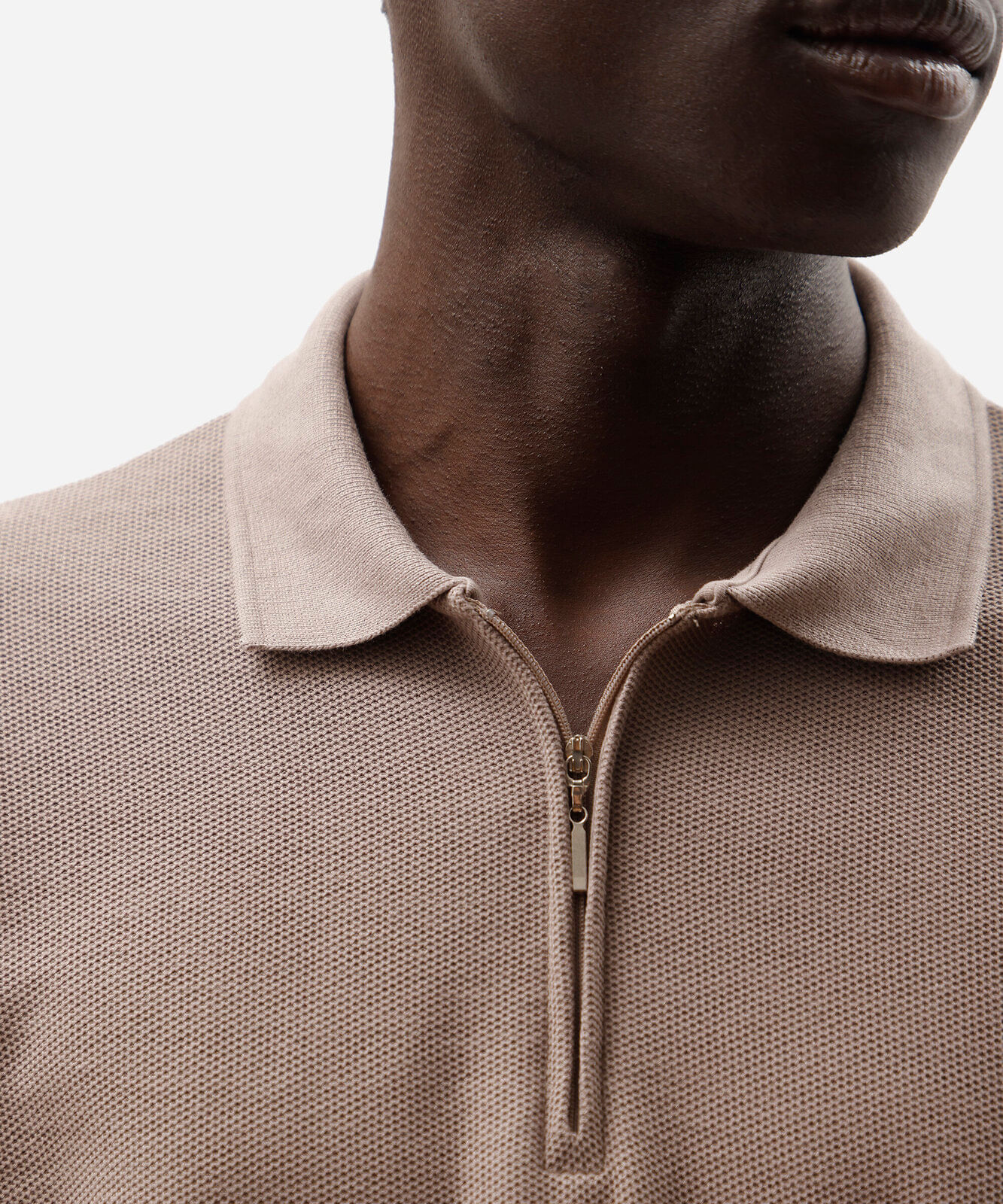 polo masculina com algodão e zíper manga longa bege