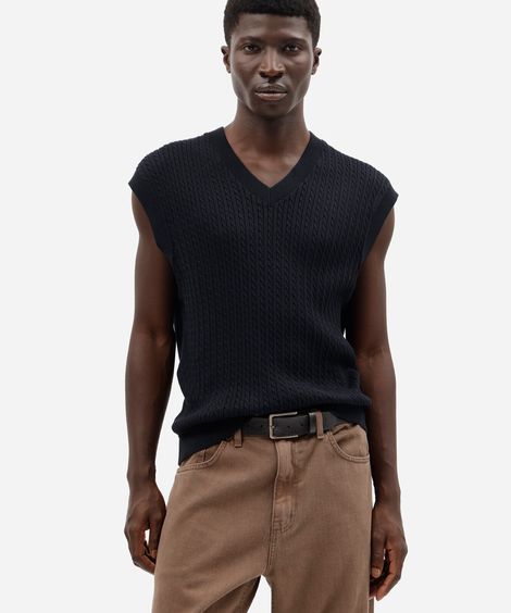 colete oversized masculino de tricot texturizado azul