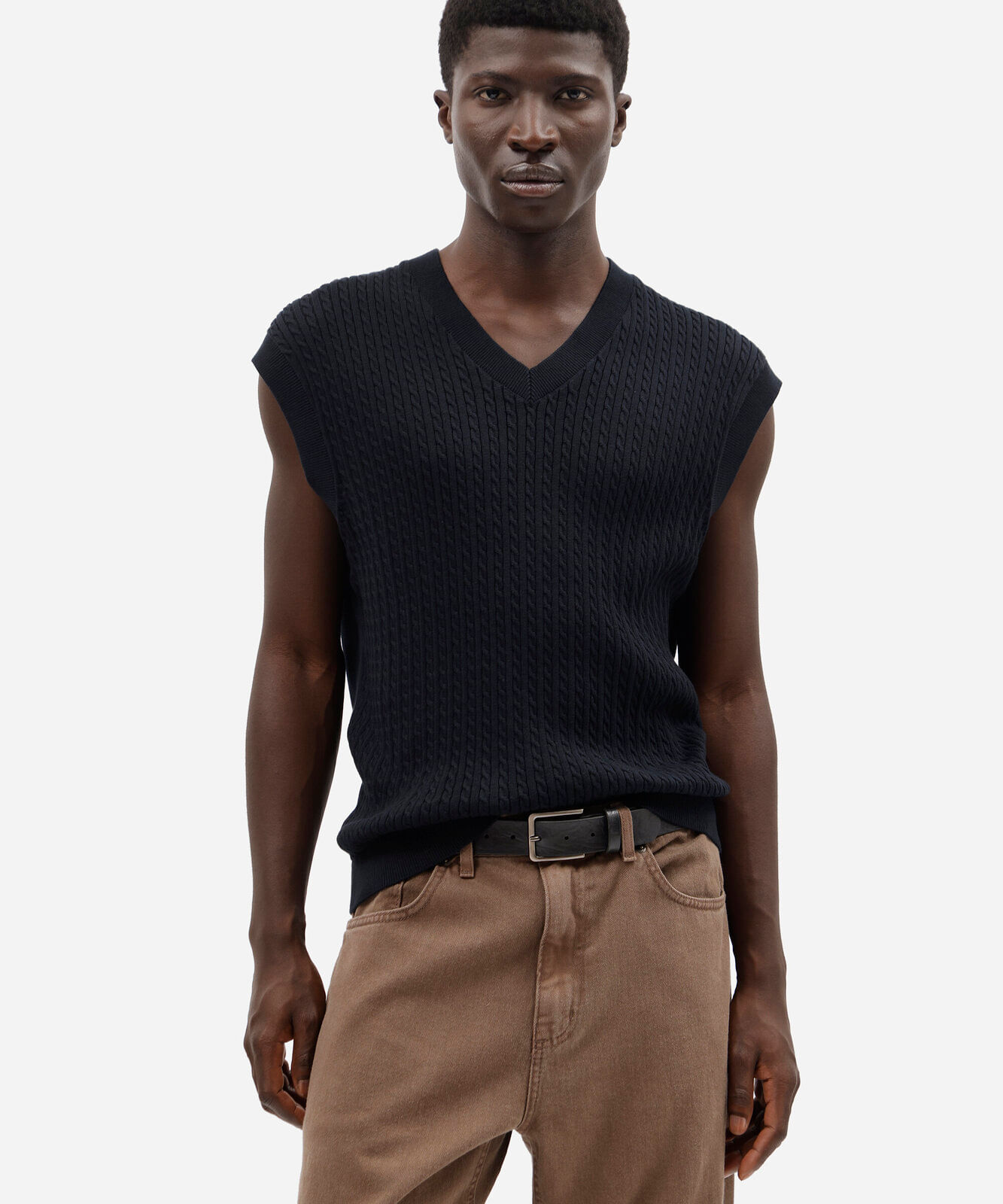 colete oversized masculino de tricot texturizado azul