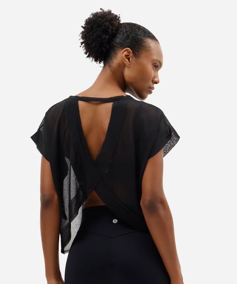 blusa feminina esportiva com recorte preta
