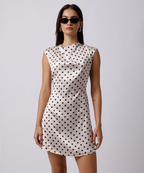 vestido curto feminino acetinado poá mindset off white