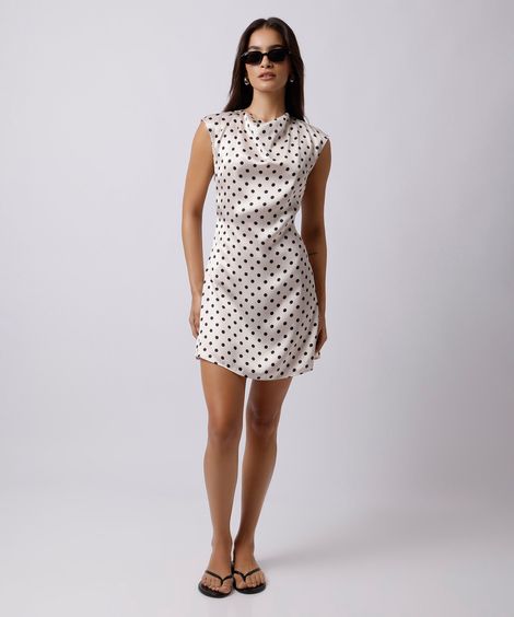 vestido curto feminino acetinado poá mindset off white