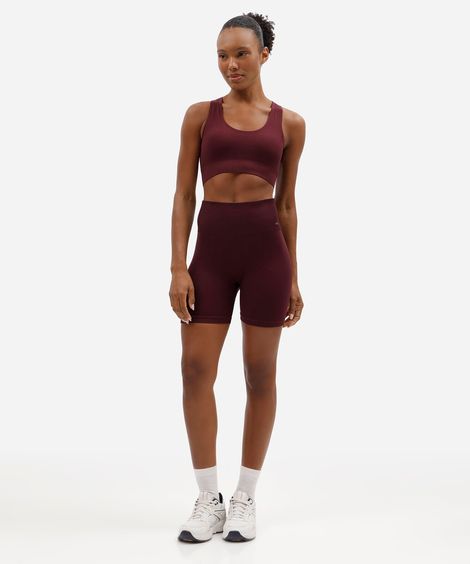 bermuda feminina esportiva de poliamida sem costura vinho
