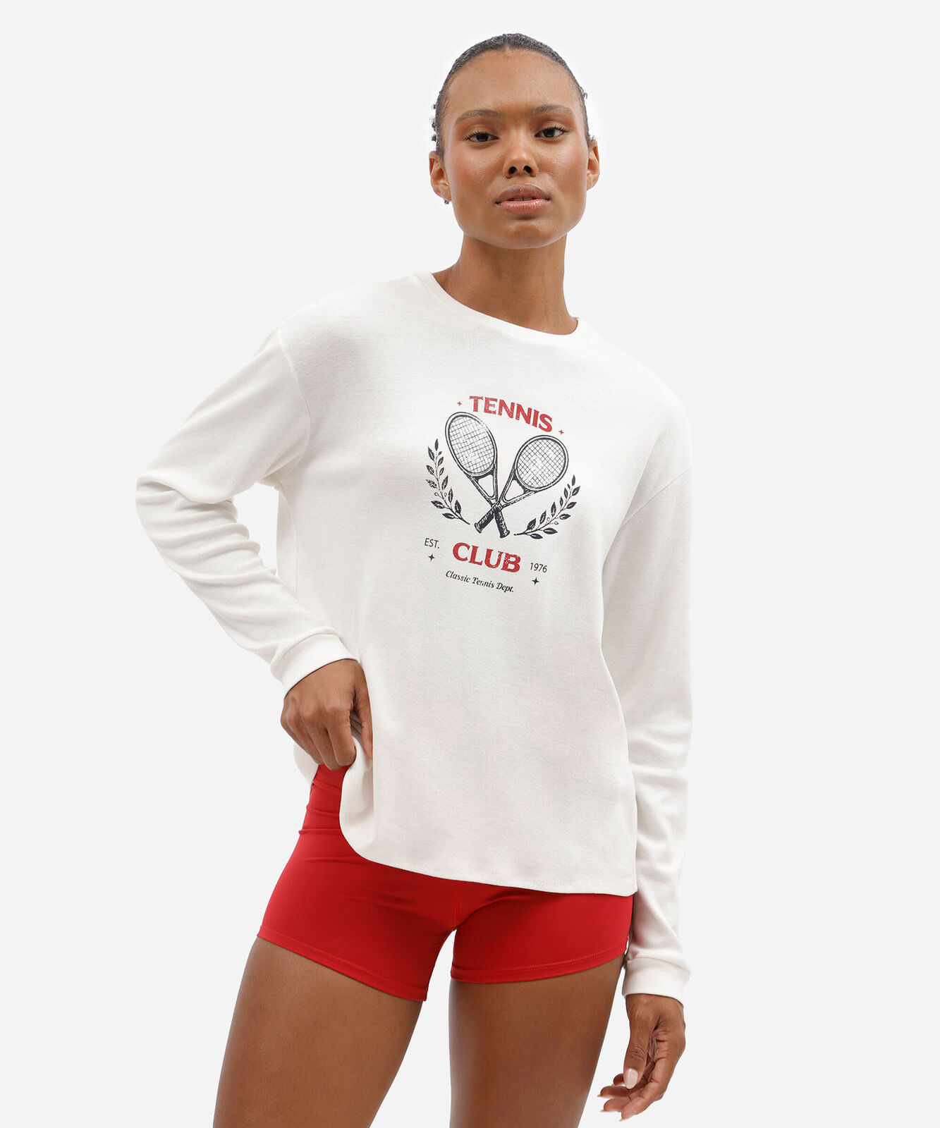 camiseta esportiva feminina com algodão manga longa estampada off white