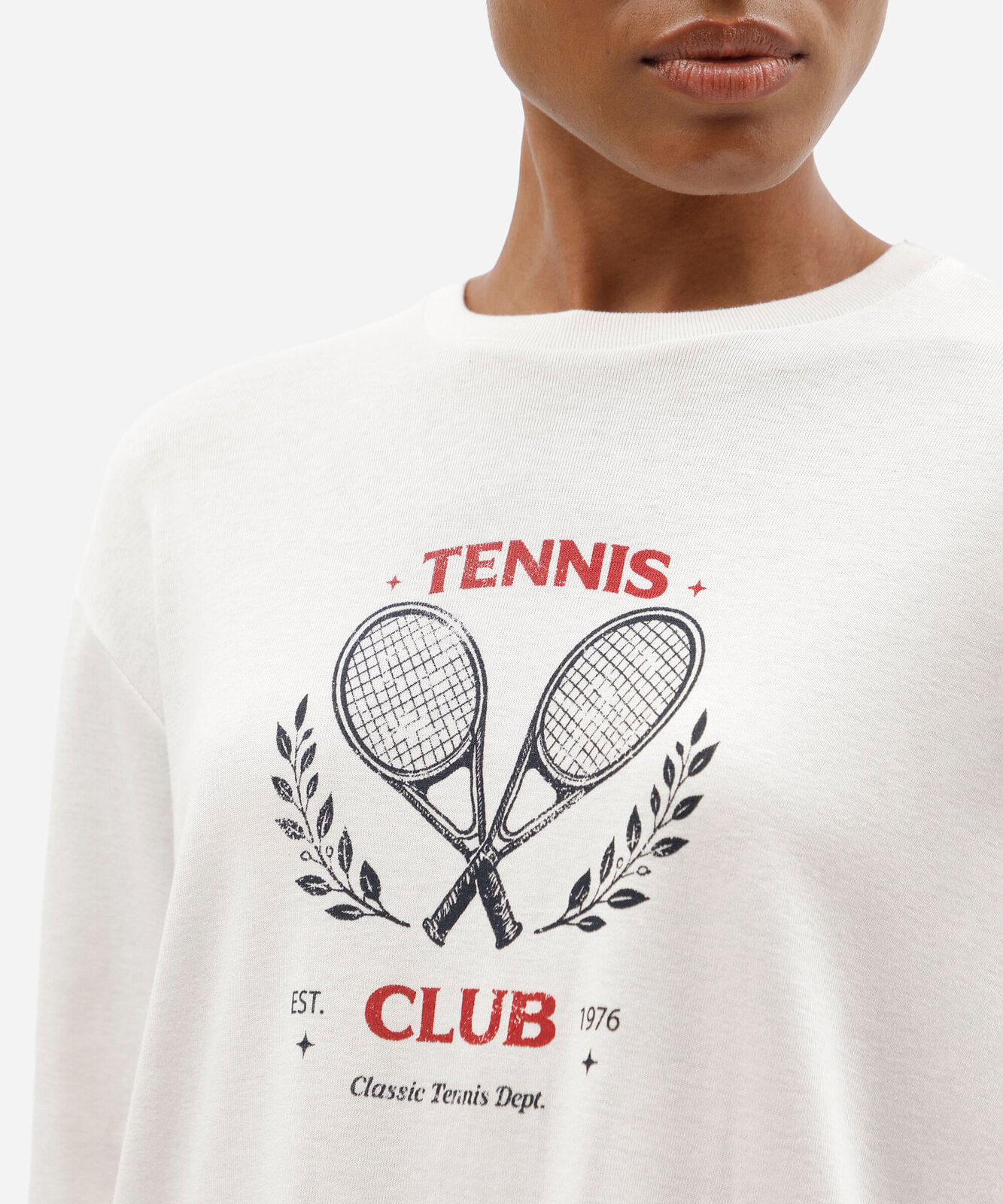 camiseta esportiva feminina com algodão manga longa estampada off white