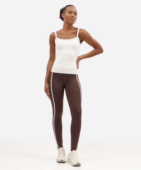 calça legging esportiva feminina de poliamida com viés marrom