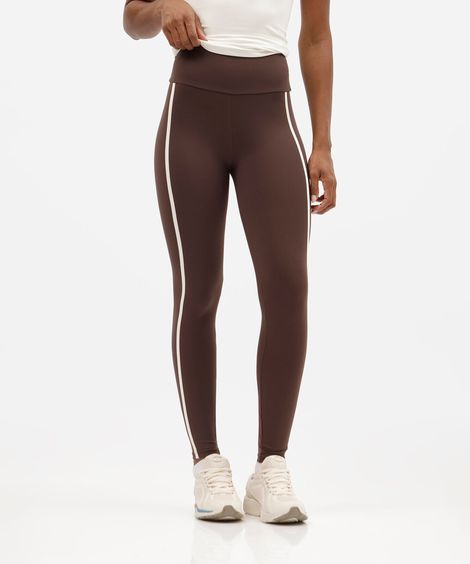calça legging esportiva feminina de poliamida com viés marrom