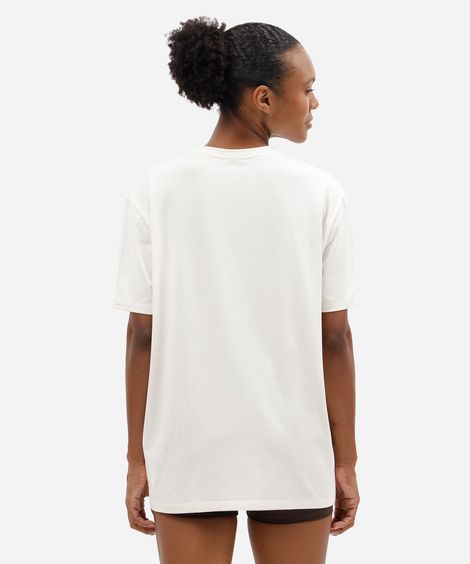 camiseta oversized feminina esportiva manga curta estampada off white