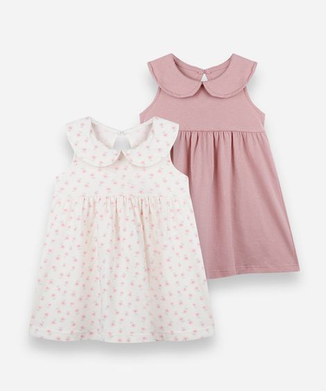 kit de 2 vestidos infantil de algodão floral colorido
