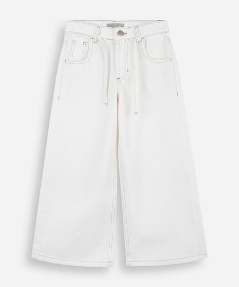 calça wide leg infantil de sarja com cintura alta off white