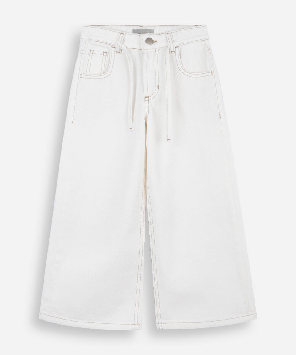 calça wide leg infantil de sarja com cintura alta off white