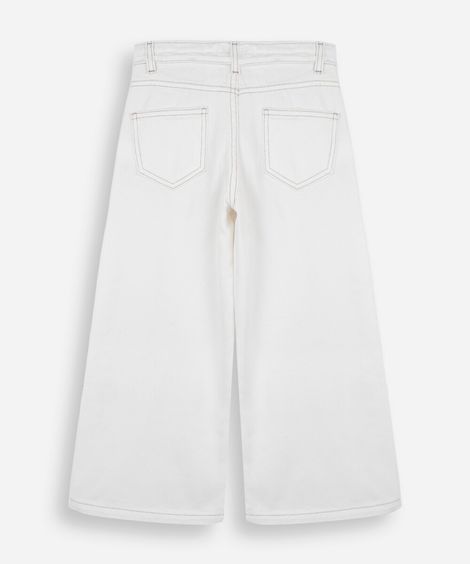 calça wide leg infantil de sarja com cintura alta off white