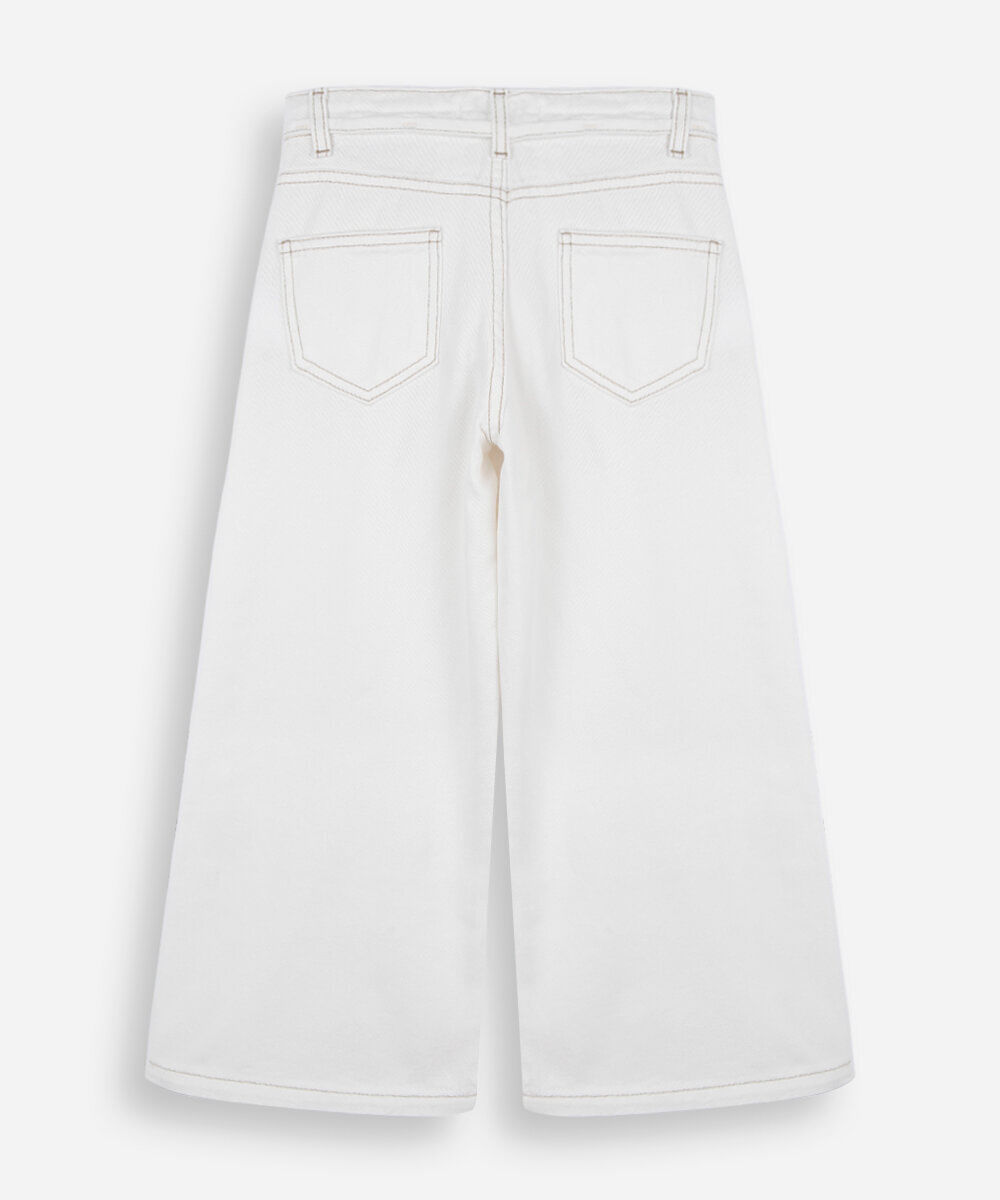calça wide leg infantil de sarja com cintura alta off white