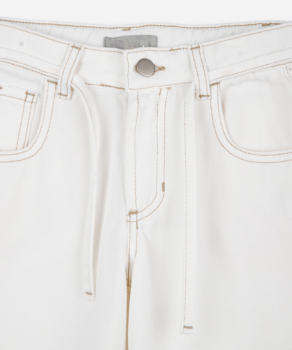 calça wide leg infantil de sarja com cintura alta off white