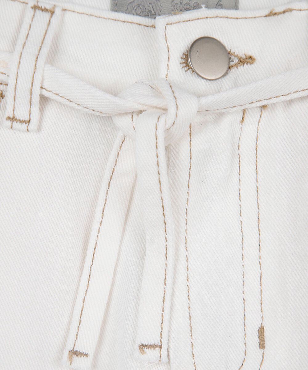 calça wide leg infantil de sarja com cintura alta off white