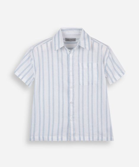 camisa infantil com linho manga curta listrada azul