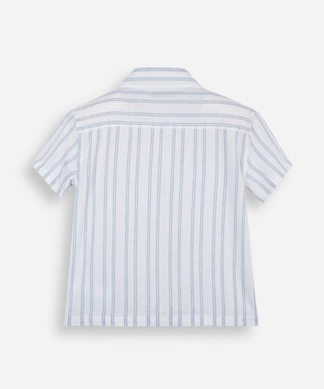 camisa infantil com linho manga curta listrada azul